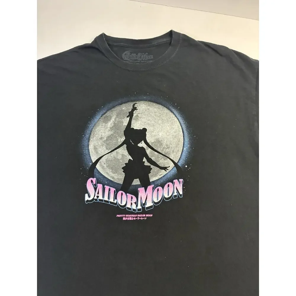 Vintage Style Sailor Moon Anime Graphic Tee Black Moon Silhouette Men's XL